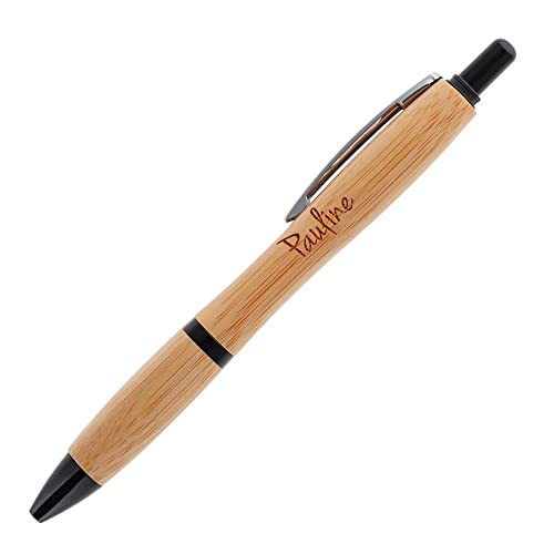 Ocadeau Kugelschreiber aus Bambusholz mit persönlicher Gravur - Kugelschreiber mit Textgravur nach Wahl - Klassischer Kugelschreiber aus Holz und schwarzem Kunststoff von Ocadeau