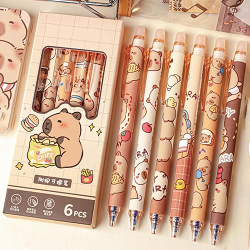 Capybara Löschbare Gelstifte, niedliche einziehbare Tinte, Cartoon-Capybara-Kugelschreiber, blaue Tinte, 0,5 mm feine Spitze, Schüler-Schulbedarf, Schreibwaren-Set für glattes Schreiben von Ocastuted