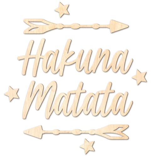 Ocasy Schriftzug "Hakuna Matata" mit 2 Pfeile und 3 Sternen, Wanddekoration mit 3D-Effekt, Wandbild aus Holz, DIY Holzdeko 600x80x5mm für Kinderzimmer von Ocasy