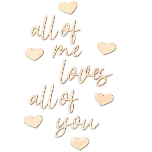 Ocasy Schriftzug "all of me loves all of you" mit 6 Herzen, Wanddekoration mit 3D-Effekt, Wandbild aus Holz, DIY Holzdeko 750x80x5mm für Kinderzimmer von Ocasy
