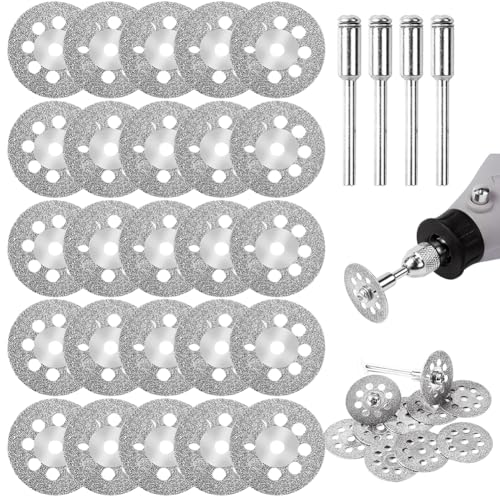 20 Stück Diamant Trennscheiben,22mm,für Dremel Rotationswerkzeug Zubehör,mit 4 Stück 3 mm Dorn,Diamant Schleifscheibe Zubehör für Rotationswerkzeug, Fliese,Glas,Stein von Occtingkind