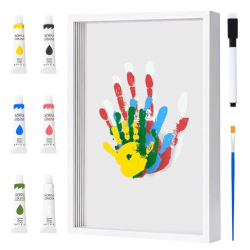 Occzin Familien Handabdruck Set,Clear Family Handprint Frame,Fußabdruck Set Baby und Handabdruck Familie mit Platz für 4,Bild zum Malen des, Dekoration für Baby- & Kleinkinderzimmer (Weiß) von Occzin