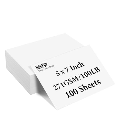 100 Blatt weißer Karton, 12,7 x 17,8 cm, blanko, 45,4 kg/271 g/m², dicker, schwerer Karton, Druckerpapier für Hochzeitseinladungen, Grußkarten, Postkarten, Fotos, Sammelalben 100 Blatt weißer Karton, 12,7 x 17,8 cm, blanko, 45,4 kg/271 g/m², dicker, schwerer Karton, Druckerpapier für Hochzeitseinladungen, Grußkarten, Postkarten, Fotos, Sammelalben von OcePor
