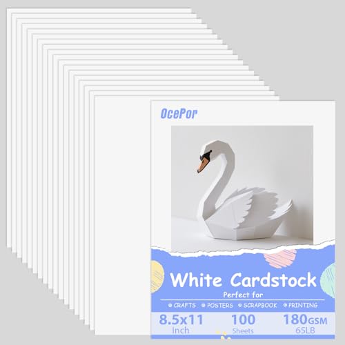 100 Blatt weißer Karton, 21,6 x 27,9 cm, 29,5 kg/180 g/m², weißer Karton, dickes Kartonpapier, schweres Kartonpapier für Drucker, Lebenslauf, Sammelalben, Kunst, Handwerk, Visitenkarten 100 Blatt weißer Karton, 21,6 x 27,9 cm, 29,5 kg/180 g/m², weißer Karton, dickes Kartonpapier, schweres Kartonpapier für Drucker, Lebenslauf, Sammelalben, Kunst, Handwerk, Visitenkarten von OcePor