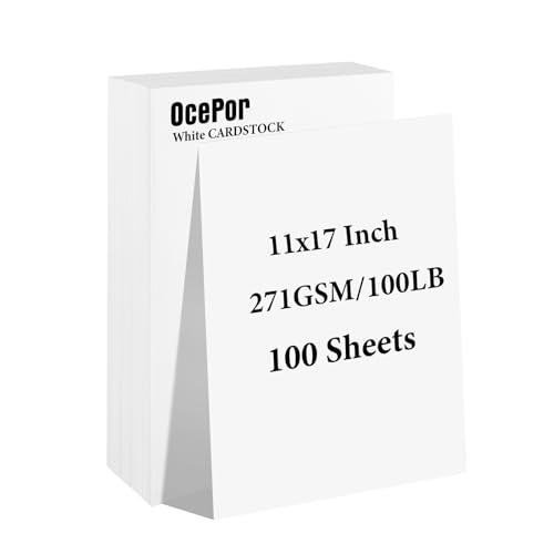 100 Blatt weißer Karton, 27,9 x 43,2 cm, 45,4 kg/271 g/m², dickes Zertifikatpapier, schweres Druckpapier für Lebenslauf, Drucker, Sammelalben, Kunst, Handwerk, Visitenkarten, Einladungen 100 Blatt weißer Karton, 27,9 x 43,2 cm, 45,4 kg/271 g/m², dickes Zertifikatpapier, schweres Druckpapier für Lebenslauf, Drucker, Sammelalben, Kunst, Handwerk, Visitenkarten, Einladungen von OcePor