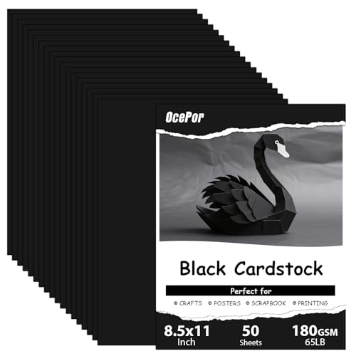 50 Blatt schwarzer Karton, 21,6 x 27,9 cm, 29,5 kg/180 g/m², weißer Karton, dickes Kartonpapier, schweres Kartonpapier für Drucker, Lebenslauf, Sammelalben, Kunst, Handwerk, Visitenkarten 50 Blatt schwarzer Karton, 21,6 x 27,9 cm, 29,5 kg/180 g/m², weißer Karton, dickes Kartonpapier, schweres Kartonpapier für Drucker, Lebenslauf, Sammelalben, Kunst, Handwerk, Visitenkarten von OcePor