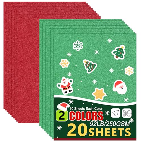 OcePor Glitzer-Karton, 20 Blatt in 2 Farben, Weihnachtskarton, Glitzerpapier für Cricut, Basteln und Heimwerken, 21,6 x 27,9 cm, schimmernder Karton für Geburtstag, Hochzeit, Party-Dekoration (41,7 kg OcePor Glitzer-Karton, 20 Blatt in 2 Farben, Weihnachtskarton, Glitzerpapier für Cricut, Basteln und Heimwerken, 21,6 x 27,9 cm, schimmernder Karton für Geburtstag, Hochzeit, Party-Dekoration (41,7 kg von OcePor