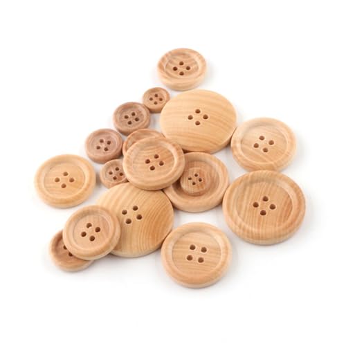 20 runde Holzknöpfe mit 4 Löchern, ideal für Kleidung und Bastelanwendungen (12,5 mm) von Oceanlend