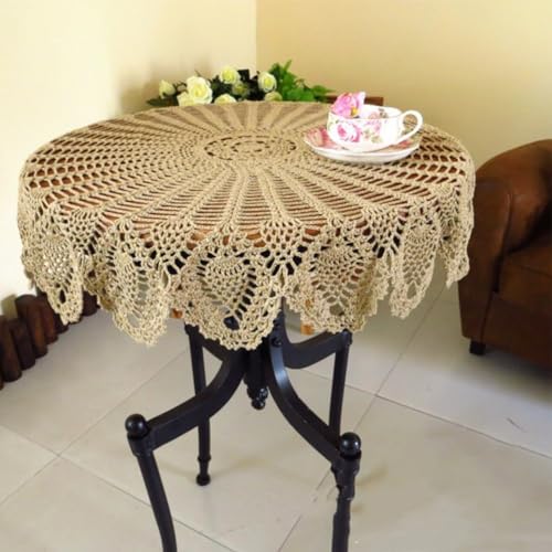 Runde Vintage-Tischdecke aus Spitze, handgefertigt, gehäkelt, hohl, gestrickt, Tischdekoration für Hochzeiten, Partys und Familienfeiern, 75 x 80 cm, Kaffeebraun Runde Vintage-Tischdecke aus Spitze, handgefertigt, gehäkelt, hohl, gestrickt, Tischdekoration für Hochzeiten, Partys und Familienfeiern, 75 x 80 cm, Kaffeebraun von Oceanlend