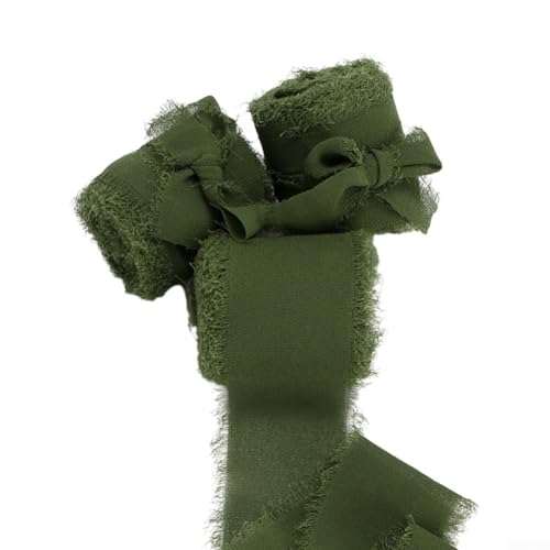 Satin-Chiffon-Dekoband, 5 m, geeignet für Einladungen und andere Bastelprojekte, mit exquisiten Details, Armeegrün von Oceanlend