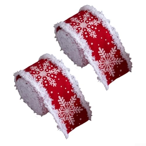 Weihnachtsband aus Samt, Set mit 2 Rollen für Bastelprojekte, Verpackungen und Feiertagsdekorationen, mit Drahtkante für einfache Bogen- und Formerstellung (Schnee) von Oceanlend