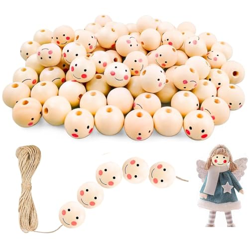 60 PCS Holzperlen Rund mit Gesicht, Holzperlen Natur mit Loch 20mm, Smile Face Holzperlen mit 10m Langes Juteschnur, Auffädelbare Holzperlen mit Löchern, für DIY-Armbänder, Halsketten, Kunsthandwerk 60 PCS Holzperlen Rund mit Gesicht, Holzperlen Natur mit Loch 20mm, Smile Face Holzperlen mit 10m Langes Juteschnur, Auffädelbare Holzperlen mit Löchern, für DIY-Armbänder, Halsketten, Kunsthandwerk von Ockyunoo