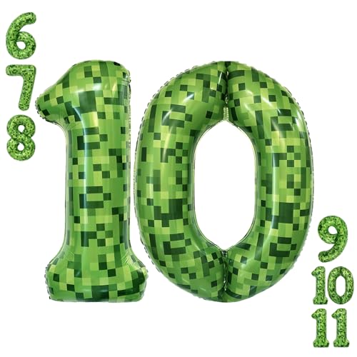 Videospielballon Nummer 10, verschiedene Grüntöne, Zahlenballons für Spiel, Geburtstagsdekorationen, Pixelspiel, Partyzubehör, 10 Zahlenballon Videospielballon Nummer 10, verschiedene Grüntöne, Zahlenballons für Spiel, Geburtstagsdekorationen, Pixelspiel, Partyzubehör, 10 Zahlenballon von Ocnova