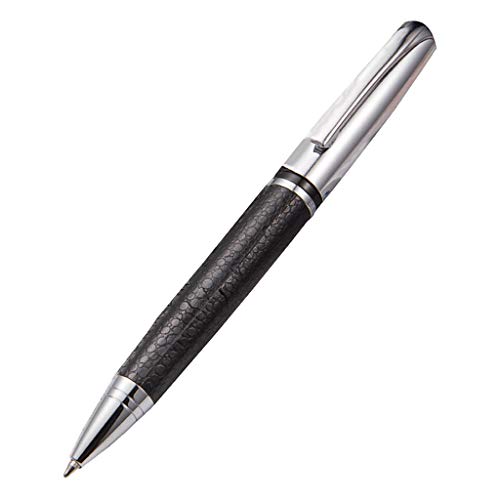 Ocobudbxw Kugelschreiber, drehbar, 0,5 mm, schwarze Tinte, Leder, Metall, Kugelschreiber, Schreibwaren, Geschenk von Ocobudbxw