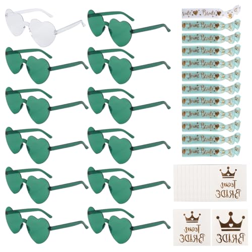 OctBird 36 Stück JGA Brille Team Braut Haargummi,Bride to Be Herz Brille Set,12Herz Sonnenbrille+12Bride Tattoo Aufkleber+12Bride Armband,JGA Deko Accessoires für Bachelorette Party,JGA Set Grün OctBird 36 Stück JGA Brille Team Braut Haargummi,Bride to Be Herz Brille Set,12Herz Sonnenbrille+12Bride Tattoo Aufkleber+12Bride Armband,JGA Deko Accessoires für Bachelorette Party,JGA Set Grün von OctBird