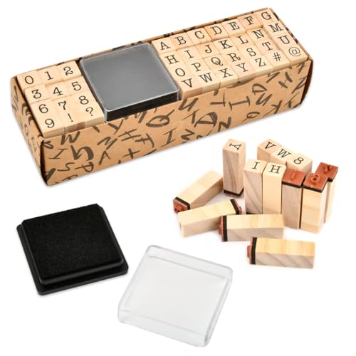 40 Stück Buchstaben Stempel Set, Vintage Hölzerne Alphabet Holzstempel, Zahlen und Symbole Mit Stempelkissen für Scrapbooking, Kunst, Handwerk und Kartenherstellung von OctBird