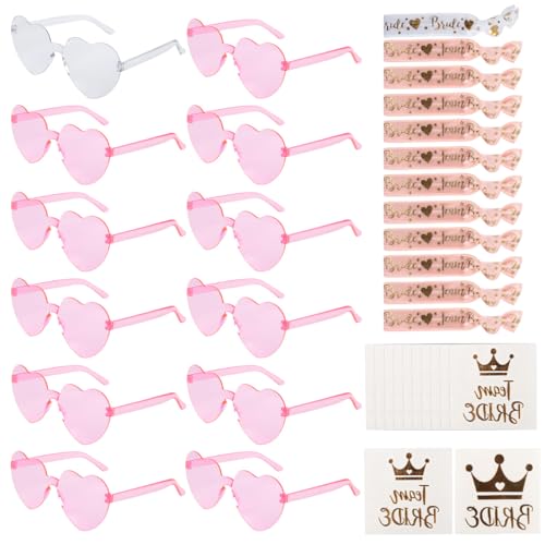 OctBird 36 Stück JGA Brille Team Braut Haargummi,Bride to Be Herz Brille Set,12Herz Sonnenbrille+12Bride Tattoo Aufkleber+12Bride Armband,JGA Deko Accessoires für Bachelorette Party,JGA Set Rosa OctBird 36 Stück JGA Brille Team Braut Haargummi,Bride to Be Herz Brille Set,12Herz Sonnenbrille+12Bride Tattoo Aufkleber+12Bride Armband,JGA Deko Accessoires für Bachelorette Party,JGA Set Rosa von OctBird