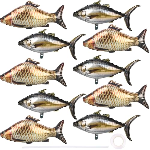 10 Stück Fisch-Luftballons, realistisch, aufblasbar, Karpfen, Thunfisch, Kunstfischen, Folienballons mit Band für Angeln, Mottoparty, Dekorationen, Zubehör (83,8 cm, 68,6 cm) von Octaday