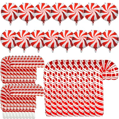 45 Stück Weihnachten Zuckerstange Folienballons rot weiß aufblasbare Zuckerstangen für Weihnachten Foto Hintergrund Neujahr Weihnachtsdekoration Partyzubehör von Octaday