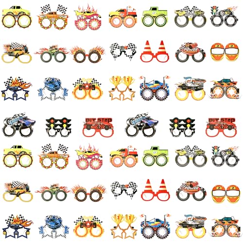 48 Stück Rennwagen-Partygeschenke, Rennpapierbrillenrahmen, Kofferraum, Auto-Thema, Brillen, Rennparty, Foto-Requisite für Geburtstagsparty, Rennwagen-Dekorationen, 24 Stile von Octaday