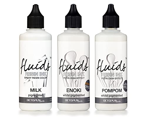 3 x 100 ml Octopus Fluids Resin Ink Set Weiß, Alcohol Ink für Resin Art von Octopus Fluids