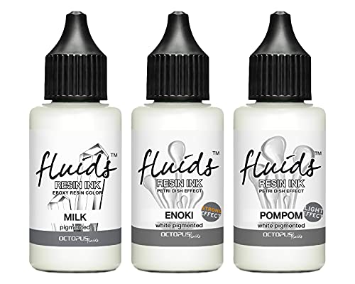 3x 30 ml Octopus Fluids Resin Ink Set WEISS, Alcohol Ink für Epoxidharz und UV-Resin, PETRI DISH EFFECT, Resin Harz Farbe weiß pigmentiert von Octopus Fluids