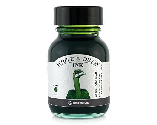 Octopus Write and Draw Ink 359 Green Ostrich, wasserfeste Tinte zum Schreiben und Zeichnen, Kalligraphietinte, lichtechte Zeichentusche für Füllhalter, grün, 50 ml Octopus Write and Draw Ink 359 Green Ostrich, wasserfeste Tinte zum Schreiben und Zeichnen, Kalligraphietinte, lichtechte Zeichentusche für Füllhalter, grün, 50 ml von Octopus Fluids
