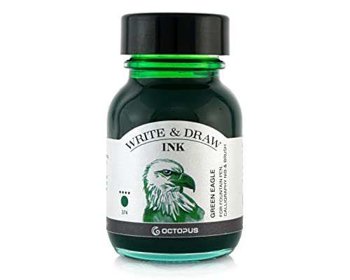 Octopus Write and Draw Ink 374 Green Eagle, wasserfeste Tinte zum Schreiben und Zeichnen, Kalligraphietinte, lichtechte Zeichentusche für Füllhalter, grün, 50 ml von Octopus Fluids