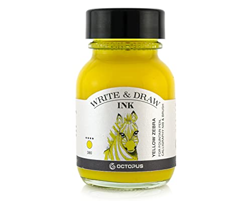 Octopus Write and Draw Ink 380 Yellow Zebra, wasserfeste Tinte zum Schreiben und Zeichnen, Kalligraphietinte, lichtechte Zeichentusche für Füllhalter, gelb, 50 ml von Octopus Fluids