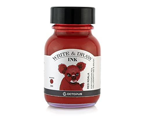 Octopus Write and Draw Ink 388 Red Koala, wasserfeste Tinte zum Schreiben und Zeichnen, Kalligraphietinte, lichtechte Zeichentusche für Füllhalter, rot, 50 ml von Octopus Fluids