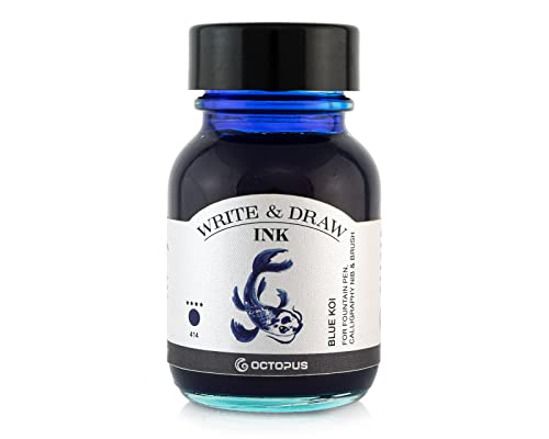 Octopus Write and Draw Ink 414 Blue Koi, wasserfeste Tinte zum Schreiben und Zeichnen, Kalligraphietinte, lichtechte Zeichentusche für Füllhalter, blau, 50 ml von Octopus Fluids