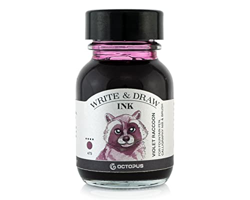Octopus Write and Draw Ink 479 Violet Raccoon, wasserfeste Tinte zum Schreiben und Zeichnen, Kalligraphie-Tinte, lichtechte Zeichentinte für Füllfederhalter, Glasstift, Pinsel, 50 ml von Octopus Fluids