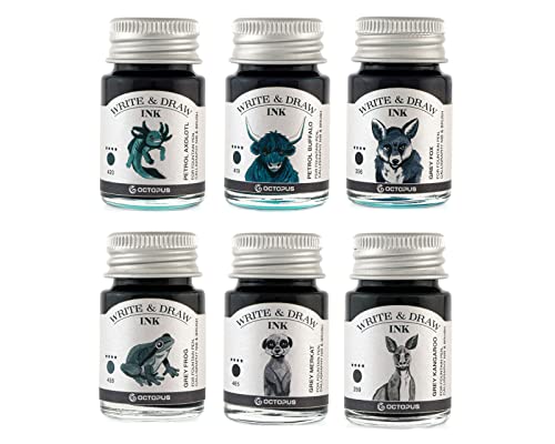 Octopus Write and Draw Ink Set MOUNTAIN, wasserfeste Tinte zum Schreiben und Zeichnen, Kalligraphietinte, Zeichentusche für Füllhalter, 6x10 ml Octopus Write and Draw Ink Set MOUNTAIN, wasserfeste Tinte zum Schreiben und Zeichnen, Kalligraphietinte, Zeichentusche für Füllhalter, 6x10 ml von Octopus Fluids