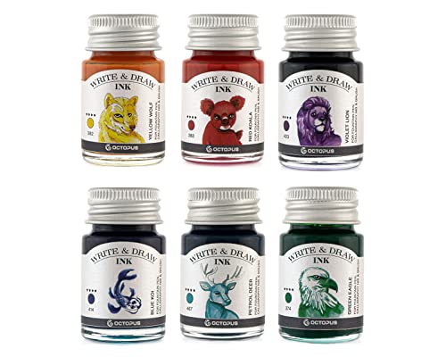 Octopus Write and Draw Ink Set RAINBOW, wasserfeste Tinte zum Schreiben und Zeichnen, Kalligraphietinte, Zeichentusche für Füllhalter, 6x10 ml Octopus Write and Draw Ink Set RAINBOW, wasserfeste Tinte zum Schreiben und Zeichnen, Kalligraphietinte, Zeichentusche für Füllhalter, 6x10 ml von Octopus Fluids