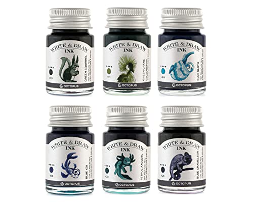 Octopus Write and Draw Ink Set RIVER, wasserfeste Tinte zum Schreiben und Zeichnen, Kalligraphietinte, Zeichentusche für Füllhalter, 6x10 ml Octopus Write and Draw Ink Set RIVER, wasserfeste Tinte zum Schreiben und Zeichnen, Kalligraphietinte, Zeichentusche für Füllhalter, 6x10 ml von Octopus Fluids