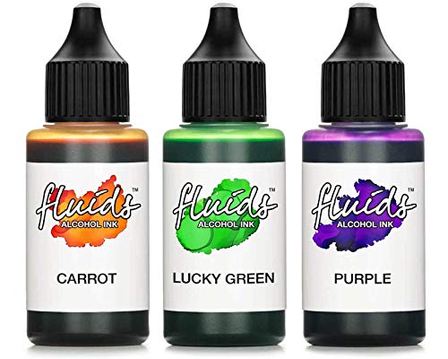 Octopus 3X 30 ml Fluids Alcohol Ink Set Carrot, Lucky Green, Purple Alkohol Ink, Alkoholtinte für Fluid Art, Resin Art und Epoxidharz Farbe von Octopus