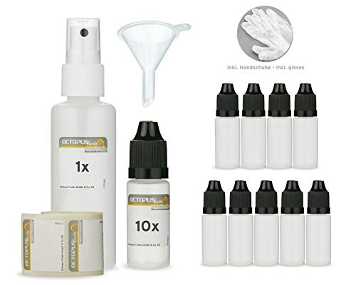 Alkohol-Tinten Plastikflaschen SET Alcohol Ink Malerei mit Tinten auf Alkoholbasis/Blending Solution - 10x 10 ml Dosierflaschen Leerflaschen + 50 ml Zerstäuber + Zubehör Alkohol-Tinten Plastikflaschen SET Alcohol Ink Malerei mit Tinten auf Alkoholbasis/Blending Solution - 10x 10 ml Dosierflaschen Leerflaschen + 50 ml Zerstäuber + Zubehör von Octopus