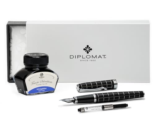 Diplomat Excellence A+ Raute guillochiert lapis schwarz, Füllfederhalter mit Schreibtinte und Konverter, Füller mit Edelstahlfeder Stärke M, Füllhalter-Set Diplomat Excellence A+ Raute guillochiert lapis schwarz, Füllfederhalter mit Schreibtinte und Konverter, Füller mit Edelstahlfeder Stärke M, Füllhalter-Set von Octopus