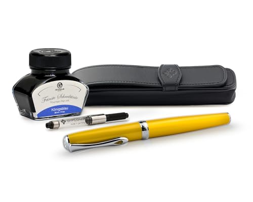 Diplomat Excellence A2 Gelb, Füllfederhalter im Set mit Stiftetui aus Leder, Schreibtinte und Konverter, Füller mit Edelstahlfeder Stärke M, Füllhalter-Set Diplomat Excellence A2 Gelb, Füllfederhalter im Set mit Stiftetui aus Leder, Schreibtinte und Konverter, Füller mit Edelstahlfeder Stärke M, Füllhalter-Set von Octopus