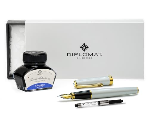 Diplomat Excellence A2 Perlmutt Gold, Füllfederhalter mit Schreibtinte und Konverter, Füller mit Edelstahlfeder Stärke M, Füllhalter-Set von Octopus