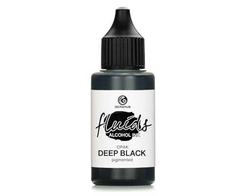 Fluids Alcohol Ink OPAK DEEP BLACK, pigmentierte Alkoholtinte, deckend auf hellen und dunklen Untergründen von Octopus