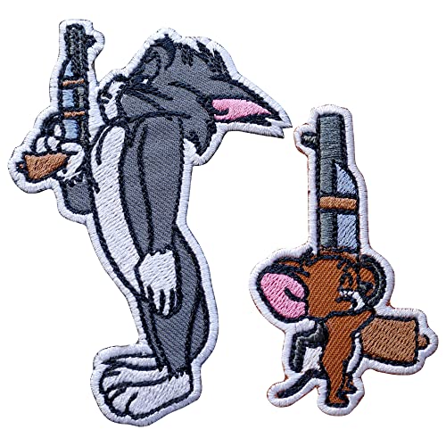 Octory Gestickte Aufnäher zum Aufbügeln auf Kleidung, Motiv: Tom und Jerry mit Pistolen, für Jeans, Hüte, Taschen, 2 Stück Octory Gestickte Aufnäher zum Aufbügeln auf Kleidung, Motiv: Tom und Jerry mit Pistolen, für Jeans, Hüte, Taschen, 2 Stück von Octory
