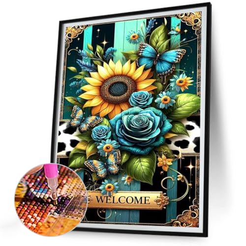 Ocuuer 5D DIY Full Round Drill Sunflowers Schmetterlinge Rosen 30x40 cm (SZ6249) von Ocuuer