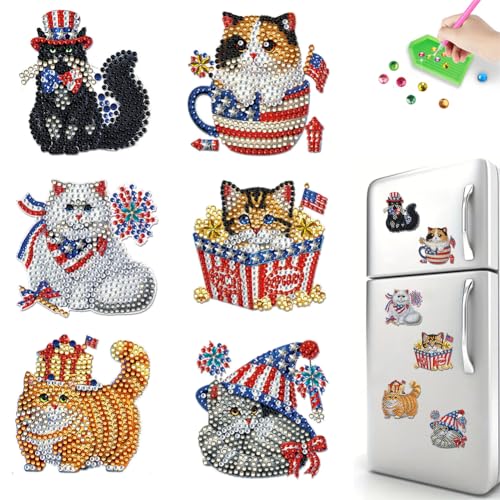 Ocuuer 6PCS Kühlschrankmagnet Kühlschrank Magnet (Independence Day Cat) (BHF022) von Ocuuer