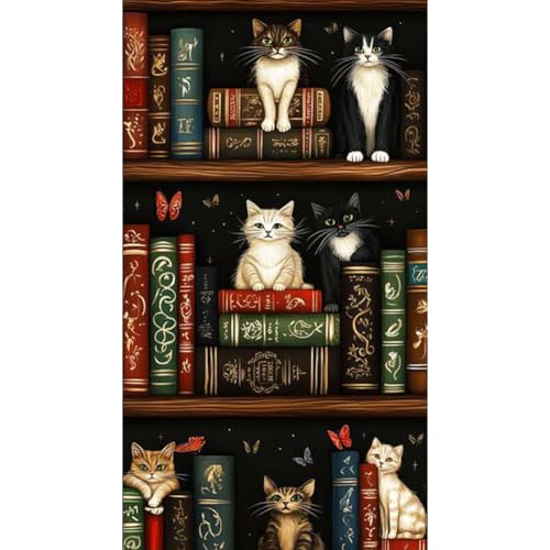 Ocuuer Buchkatze gedrucktes Kreuzstich -Kit 40x70cm DIY 11CT Stickstätte Bastel -Set -Dekor (4) von Ocuuer