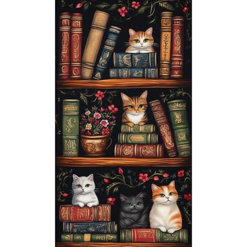 Ocuuer Buchkatze gedrucktes Kreuzstich -Kit 40x70cm DIY 11CT Stickstätte Bastelsatz Dekor (2) von Ocuuer