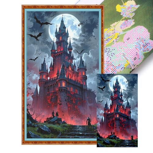 Ocuuer Fledermausburg gedrucktes Kreuzstich -Kit 40x70cm DIY 11CT Stickstätte Bastelsatz Dekor (2) von Ocuuer