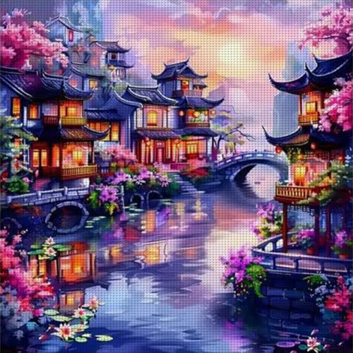 Ocuuer Full Stickerei Eco-Cotton-Thread 11CT Printed Pavilion Cross Stitch Kit 50x50 cm (1) von Ocuuer