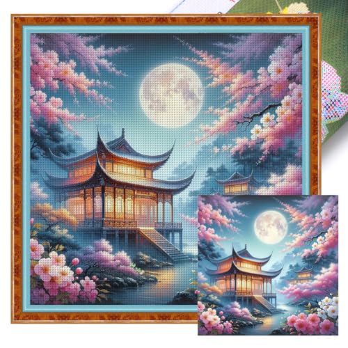 Ocuuer Full Stickerei Eco-Cotton-Thread 11CT Printed Pavilion Cross Stitch Kit 50x50 cm (4) von Ocuuer