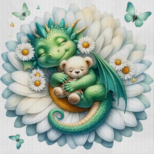 Ocuuer Full Stickerei Öko-Cotton-Thread 11CT Printed Dragon Cross Stitch Kit 50x50 cm von Ocuuer